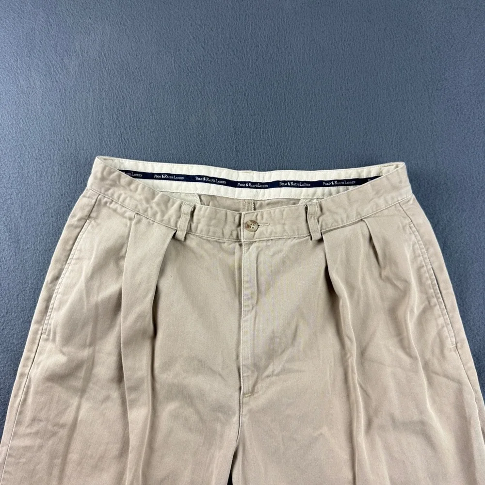 Vintage USA Polo Ralph Lauren Pants Mens 34x31 (Fits 33x30) Beige Double Pleated